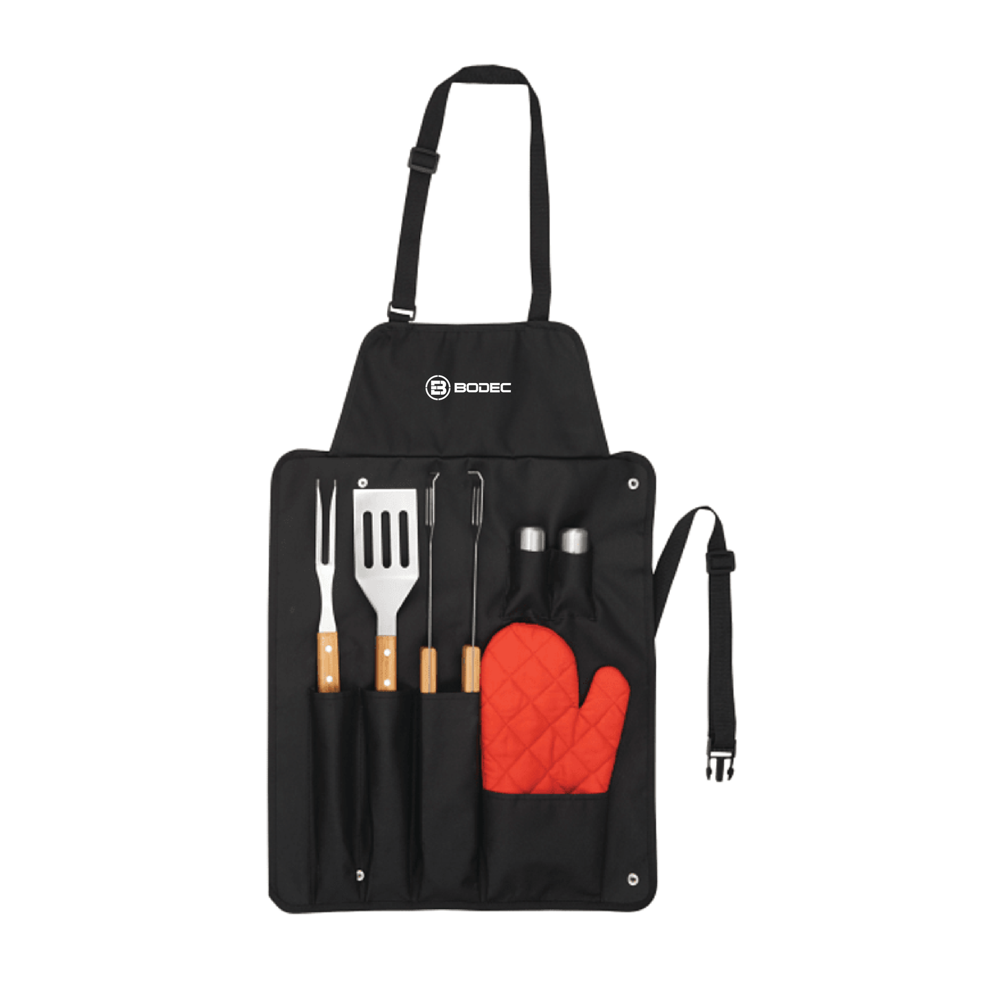 BBQ APRON AND 7 PIECE BBQ SET
