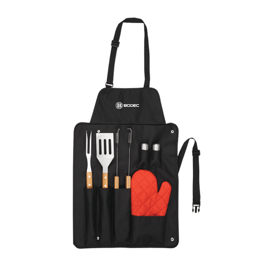 BBQ APRON AND 7 PIECE BBQ SET